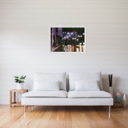 Reviens tard - Peinture à l'huile - Scène nocturne urbaine - Eric Turlot -Mise en situation dans un salon moderne