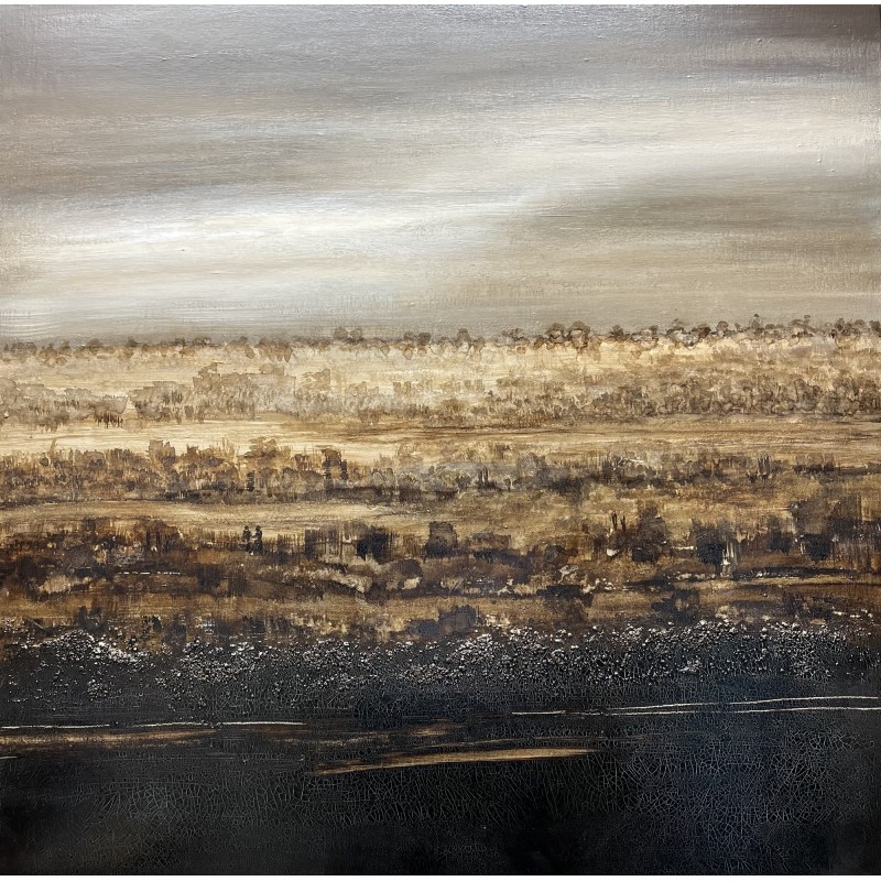 Fields - Peinture technique mixte sur toile - Paysage - Julien Boullay - 100x100cm - FenêtreSurArtistes